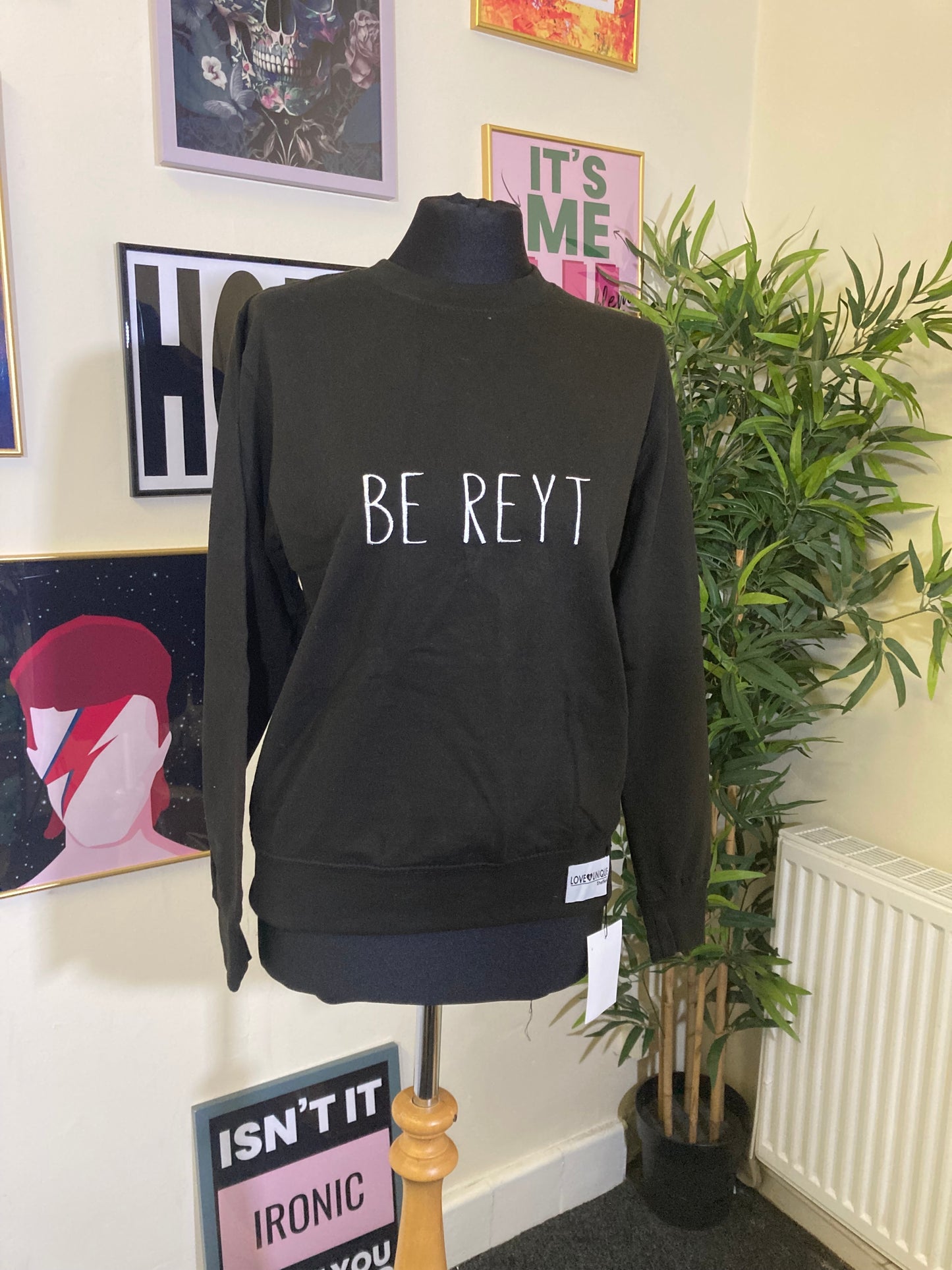 Black embroidered be reyt sweater (old label) size XS