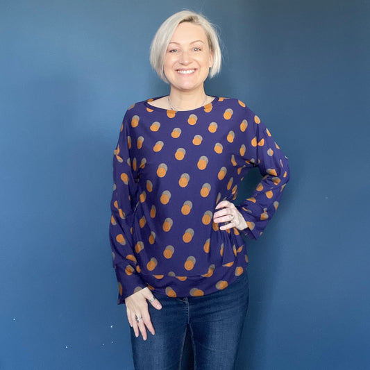 Long Sleeve Tina Tee - Navy Mustard Dot