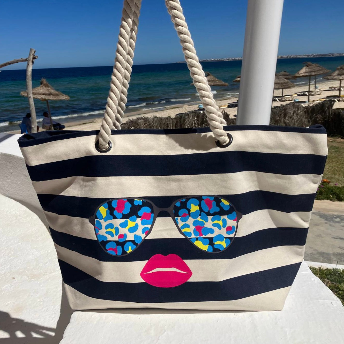 The Maxine Beach Bag - Navy & Natural